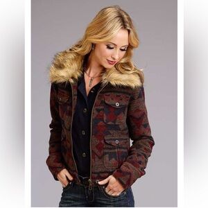 Stetson Aztec blanket jacket with removable fur collar‎ women’s xs NWOT retired